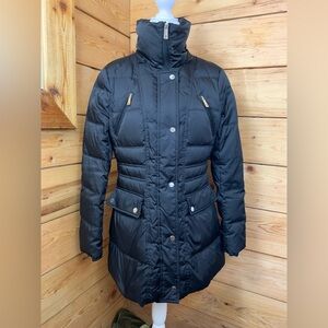 Kenneth Cole New York Down Black Puffer Jacket Trench Medium Elegant Old Money